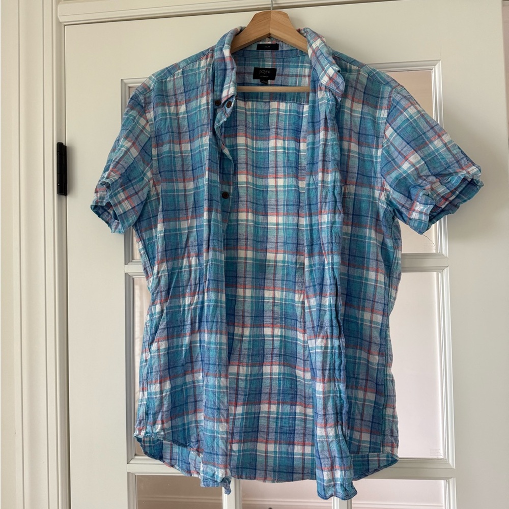 J. Crew Blue and Red Casual Button Down Shirt